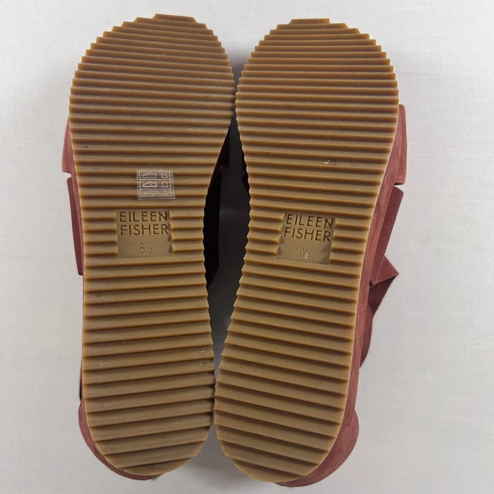 Eileen Fisher Elon Platform Wedge Sandals Womens 8.5 Dusty Red Nubuck Leather